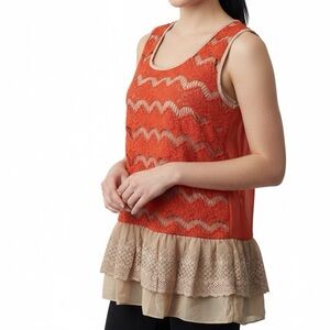 Ryu Lacy Sheer Flounced Ruffle Sleeveless Top with Open Back Bow Tie- NWT Sz.MD